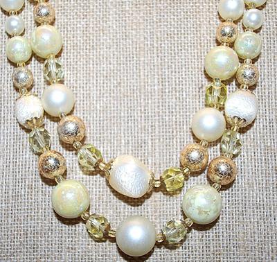 Vintage Choker "PEARLS & BAUBLES" NECKLACE with Double Strands and Assorted Style Beads and a Wire HOOK Clasp 12" L