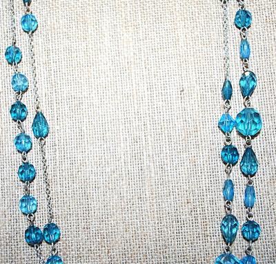 Long WRAP-AROUND NECKLACE with Aquamarine "Rosary" Beads 54" L
