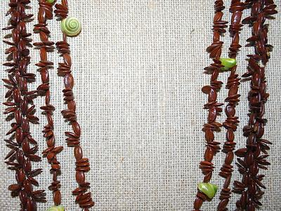 Collection of 2 Similar WRAP-AROUND NECKLACES with Acrylic Brown "Beads" and Shell Accents - 64" and 42" Long