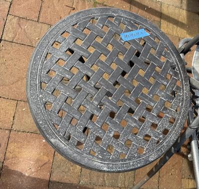 Pair Of Extra Wide Folding Chase lounges And Pair of Side Round Tables