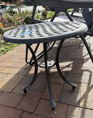 Pair Of Extra Wide Folding Chase lounges And Pair of Side Round Tables