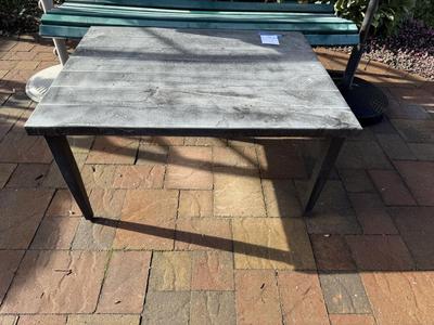 Plastic Green Garden Bench, Metal Table and 2 Umbrellas