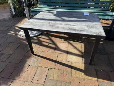 Plastic Green Garden Bench, Metal Table and 2 Umbrellas