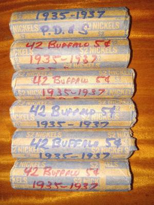6 rolls of Buffalo Nickles (42 coins per roll)