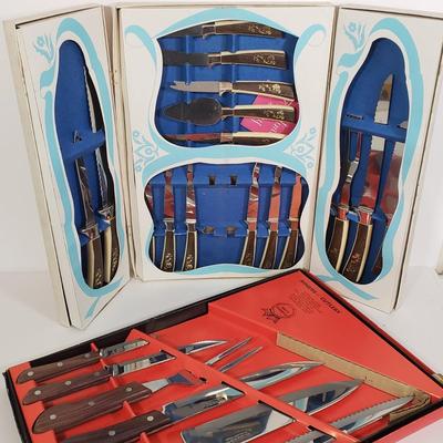 LOT 127: Set of Rosewood Rogers Cutlery & Sheffield English Cutlery with Forschner Knife