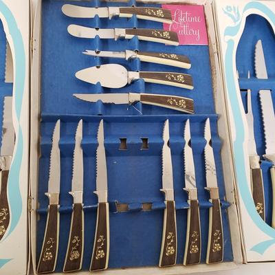 LOT 127: Set of Rosewood Rogers Cutlery & Sheffield English Cutlery with Forschner Knife