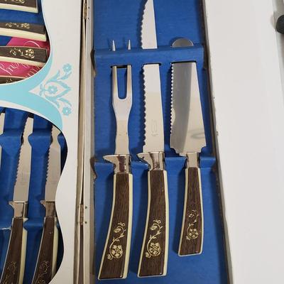 LOT 127: Set of Rosewood Rogers Cutlery & Sheffield English Cutlery with Forschner Knife