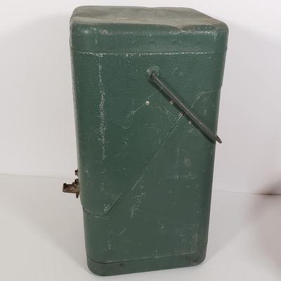 LOT 128: Vintage Coleman Lantern, Eagle Steel Gas Can, Metal Milk Can, Buckeye Aluminum Coffee Pot & Yaktrax Snow Walkers