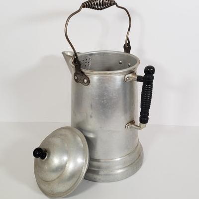 LOT 128: Vintage Coleman Lantern, Eagle Steel Gas Can, Metal Milk Can, Buckeye Aluminum Coffee Pot & Yaktrax Snow Walkers