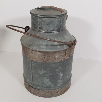 LOT 128: Vintage Coleman Lantern, Eagle Steel Gas Can, Metal Milk Can, Buckeye Aluminum Coffee Pot & Yaktrax Snow Walkers