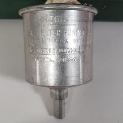 LOT 128: Vintage Coleman Lantern, Eagle Steel Gas Can, Metal Milk Can, Buckeye Aluminum Coffee Pot & Yaktrax Snow Walkers