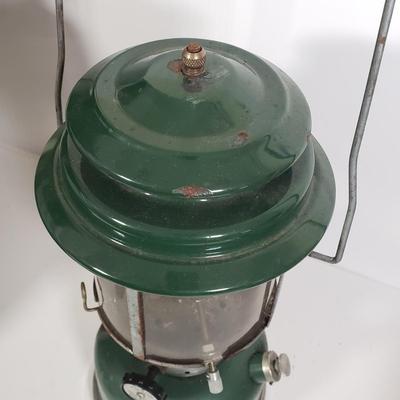 LOT 128: Vintage Coleman Lantern, Eagle Steel Gas Can, Metal Milk Can, Buckeye Aluminum Coffee Pot & Yaktrax Snow Walkers