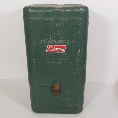 LOT 128: Vintage Coleman Lantern, Eagle Steel Gas Can, Metal Milk Can, Buckeye Aluminum Coffee Pot & Yaktrax Snow Walkers
