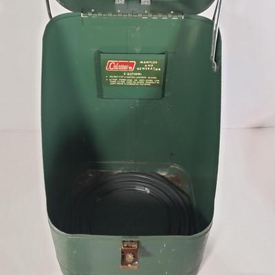 LOT 128: Vintage Coleman Lantern, Eagle Steel Gas Can, Metal Milk Can, Buckeye Aluminum Coffee Pot & Yaktrax Snow Walkers