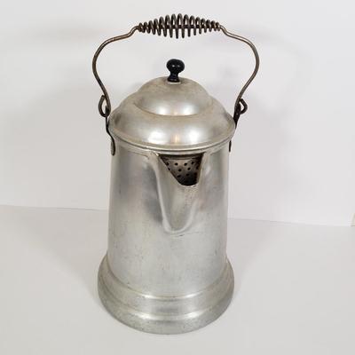 LOT 128: Vintage Coleman Lantern, Eagle Steel Gas Can, Metal Milk Can, Buckeye Aluminum Coffee Pot & Yaktrax Snow Walkers