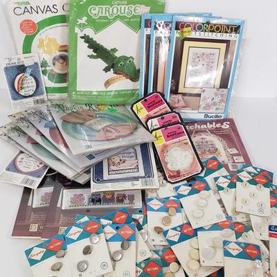 LOT 131: Unopened Cross Stitch Kits & Vintage Buttons