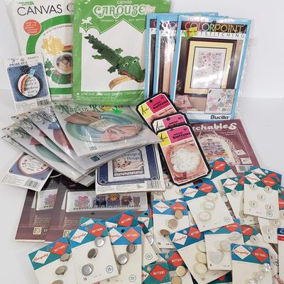 LOT 131: Unopened Cross Stitch Kits & Vintage Buttons