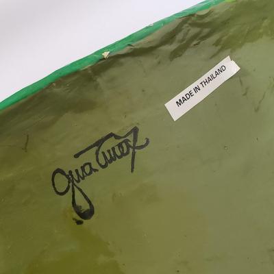 LOT 133: Paper Mache Art Masks Signed Gina Truex with Signed Bowl