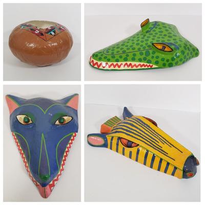 LOT 133: Paper Mache Art Masks Signed Gina Truex with Signed Bowl