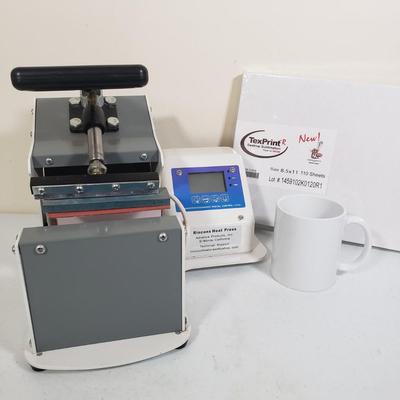 LOT 155: Digital Heat Press for Mugs with Case of 30 Blank Mugs & 110 Sheets of TexPrint Paper