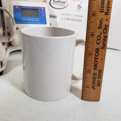 LOT 155: Digital Heat Press for Mugs with Case of 30 Blank Mugs & 110 Sheets of TexPrint Paper