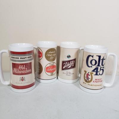 LOT 159: Set of Westbend Thermo-Serv Vintage Beer Mugs with Wooden Display Shelf