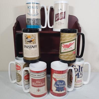 LOT 159: Set of Westbend Thermo-Serv Vintage Beer Mugs with Wooden Display Shelf