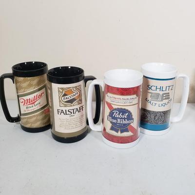 LOT 159: Set of Westbend Thermo-Serv Vintage Beer Mugs with Wooden Display Shelf