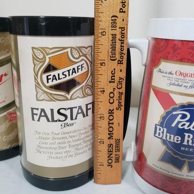 LOT 159: Set of Westbend Thermo-Serv Vintage Beer Mugs with Wooden Display Shelf