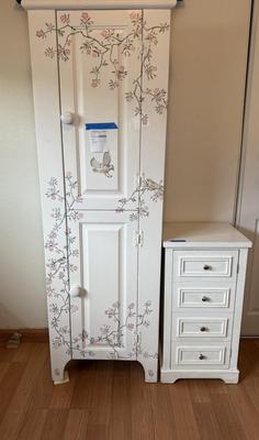 Wooden White Cabinet Hand Painted 21.5x12.5x67.5
