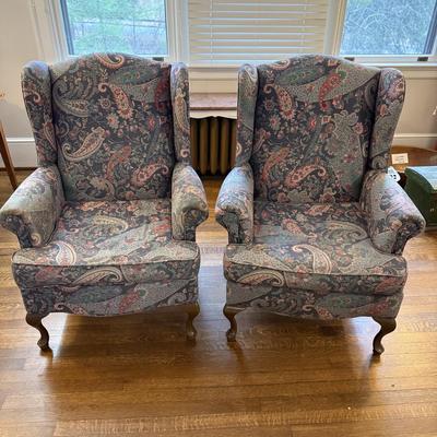 Pair of Paisley Wing Back Arm Chairs (B2-BM)