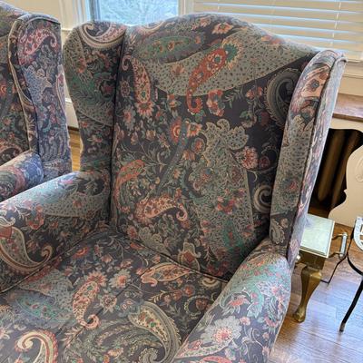 Pair of Paisley Wing Back Arm Chairs (B2-BM)