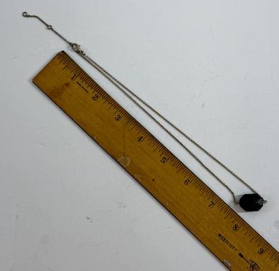 Sale Photo Thumbnail #306: Stone is a mottled dark green. Chain is approx. 16" long. Good condition.