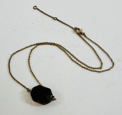 Sale Photo Thumbnail #307: Stone is a mottled dark green. Chain is approx. 16" long. Good condition.