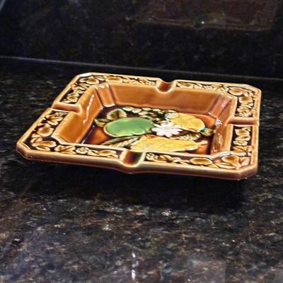 Vintage Ceramic Ashtray with Fruit and Floral, Japan