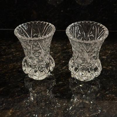 Lot of 2 Heavy Glass Candle Holders