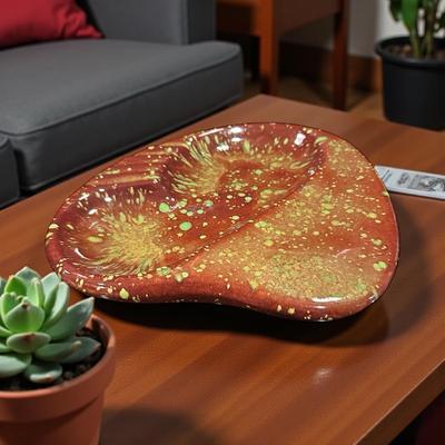 Vintage Ceramic Splattered Brown & Green Ashtray 10.5" Long