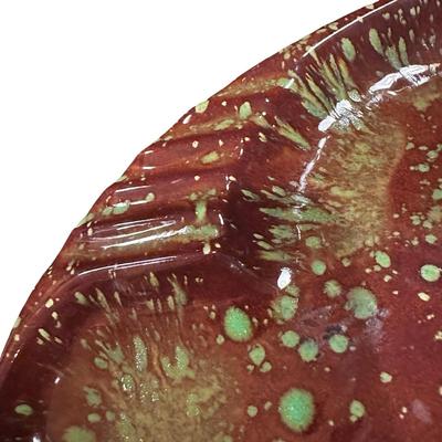 Vintage Ceramic Splattered Brown & Green Ashtray 10.5" Long