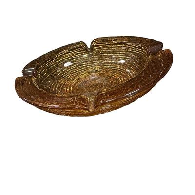 Vintage Mid-Century Amber Art Glass Ashtray