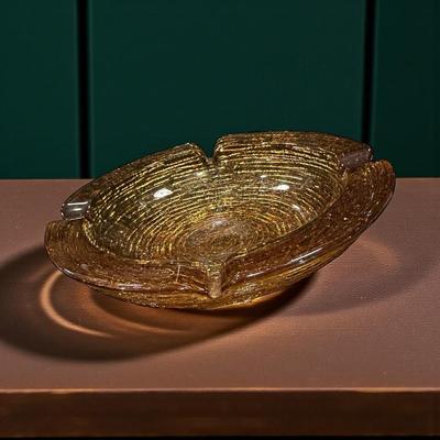Vintage Mid-Century Amber Art Glass Ashtray