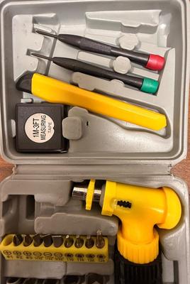 Sale Photo Thumbnail #311: The set includes a variety of bits, two precision screwdrivers, a measuring tape, and a multi-bit screwdriver handle.
Bits included are 5 nut drivers, Phillips (#1, #2, #3), slotted (5/32", 7/32", 9/32"), and Torx (T10, T15, T20, T25).