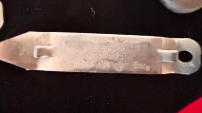 PINK DEPRESSION GLASS LIQUID MEASURING CUP, FORD CO-OPERATIVE TONGS, BOTTLE OPENERS AND MORE