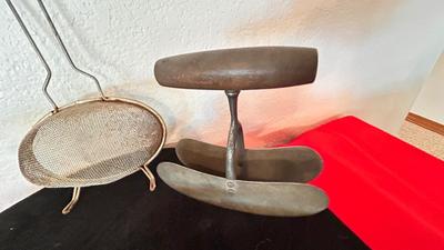 PINK DEPRESSION GLASS LIQUID MEASURING CUP, FORD CO-OPERATIVE TONGS, BOTTLE OPENERS AND MORE