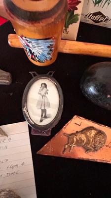 OLD SEED PACK, FLOWER FROGS, ROCK FORMATION CLUSTERS FROM 1952, PEACE PIPE SOUVENIR AND MORE