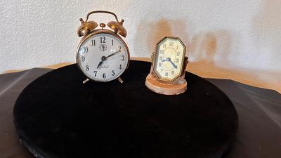 THE LUX ART DECO MANTEL ALARM CLOCK ” IT WORKS” AND GABRIEL ALARM CLOCK FOR PARTS OR REPAIR