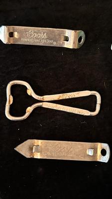 OLD BLUE BALL CANNING JARS, GREEN FLOWER FROG, AND A VARIETY OF BOTTLE OPENERS