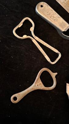 BOX OF VINTAGE BILLIARDS CHALKS, AND AN ASSORTMENT OF BOTTLE OPENERS