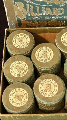 BOX OF VINTAGE BILLIARDS CHALKS, AND AN ASSORTMENT OF BOTTLE OPENERS
