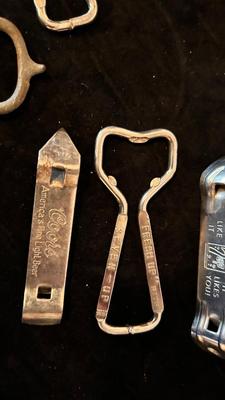 BOX OF VINTAGE BILLIARDS CHALKS, AND AN ASSORTMENT OF BOTTLE OPENERS
