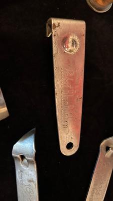 COORS TRAY, BOTTLE OPENERS, AND A GLASS GRAVITY HYDROMETER USED FOR ALCOHOL CONTENT OT BATTERY CHARGE LEVEL